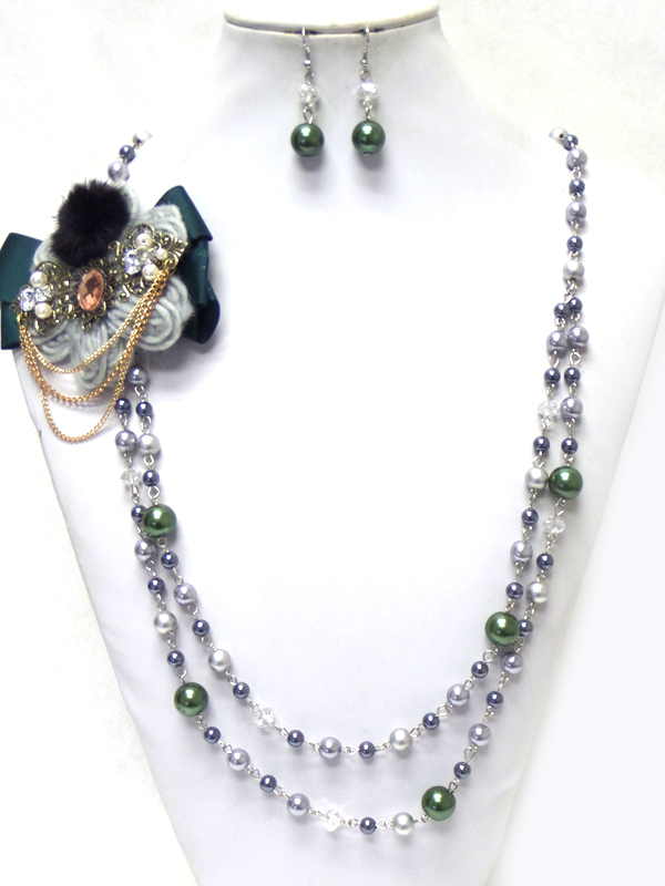 Multi layer pearl handmade corsage long necklace set