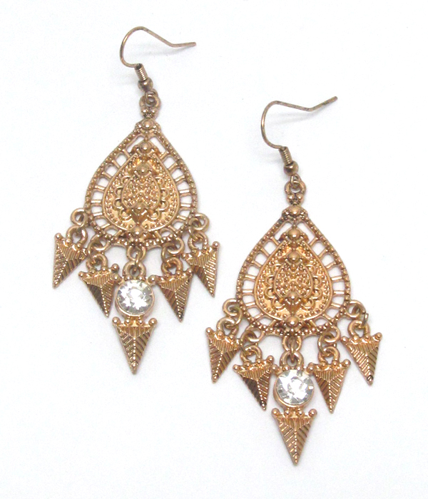 CRYSTAL AND METAL DROP EARRING