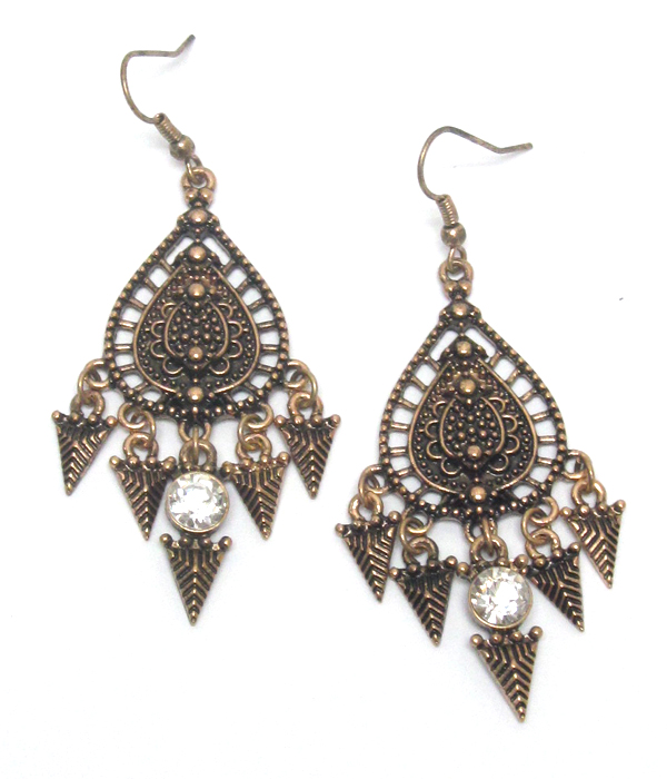 CRYSTAL AND METAL DROP EARRING