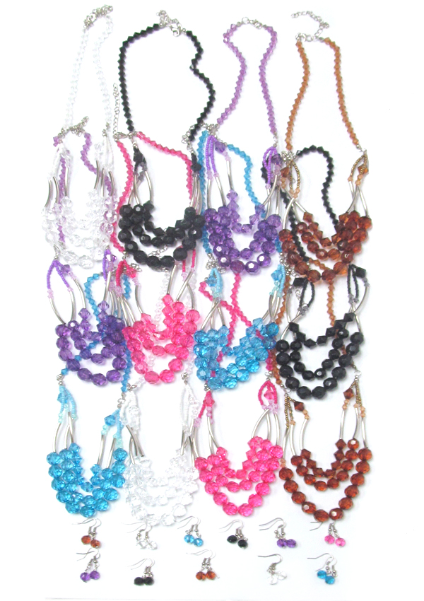 Assort color multi bead chain drop metal bar necklace - 12 pc dozen pack mens jewelry