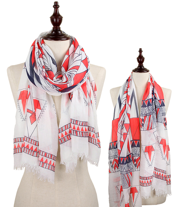 ETHNIC PATTERN OBLONG SCARF - 100% POLYESTER