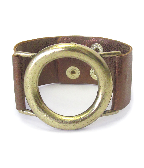 Metal ring leatherette band bracelet