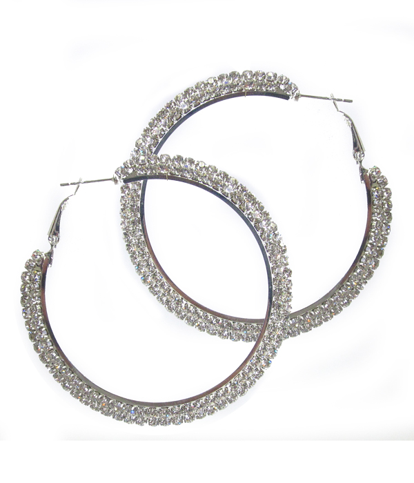 TWO ROW RHINESTONE HOOP EARRING