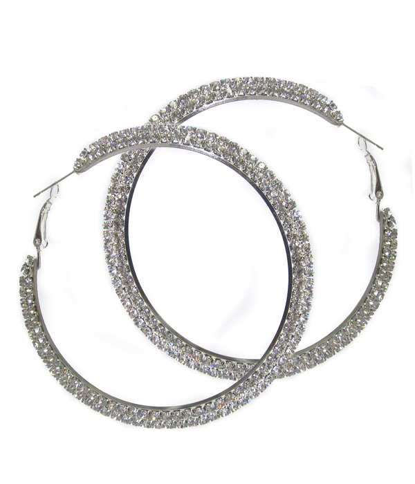 TWO ROW RHINESTONE HOOP EARRING