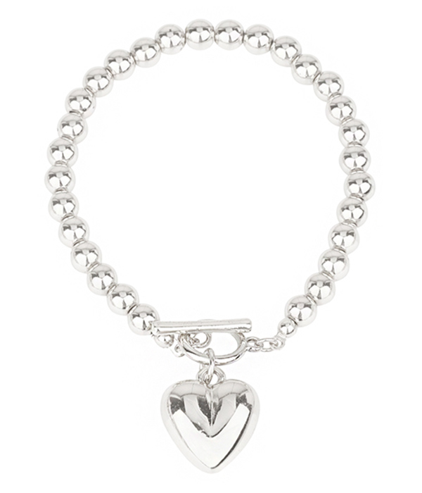 Puffy heart and ball chain toggle bracelet