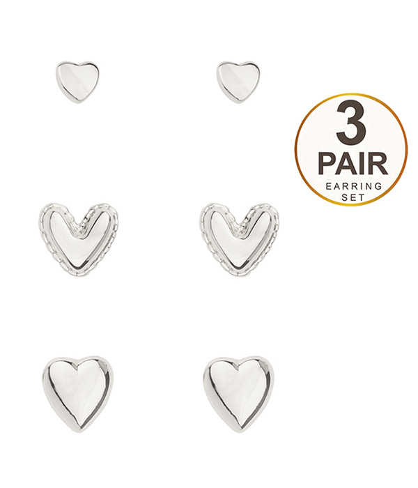 Metal heart 3 pair earring set
