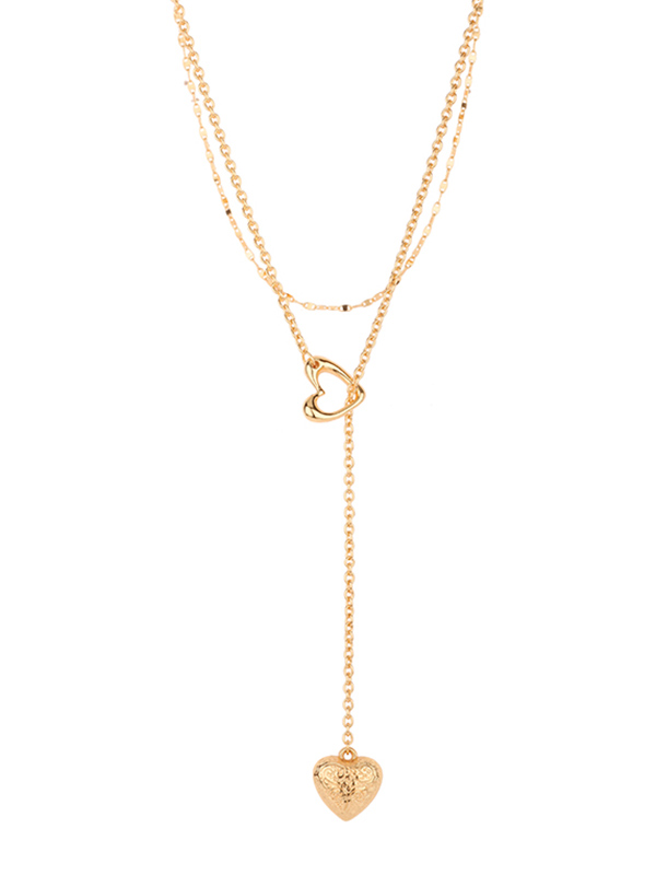 Multi puffy heart charm double layer necklace