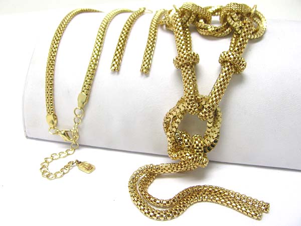 Tube chain knot necklace earring set