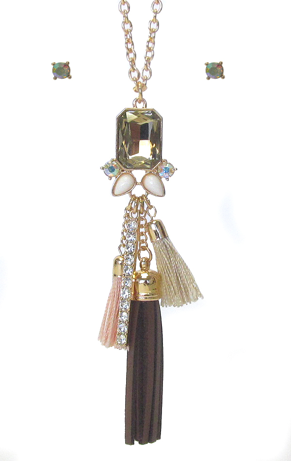 Crystal and mixed suede tassel necklace set