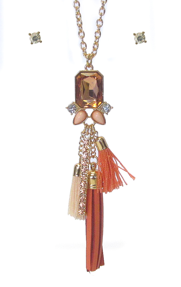 Crystal and mixed suede tassel necklace set