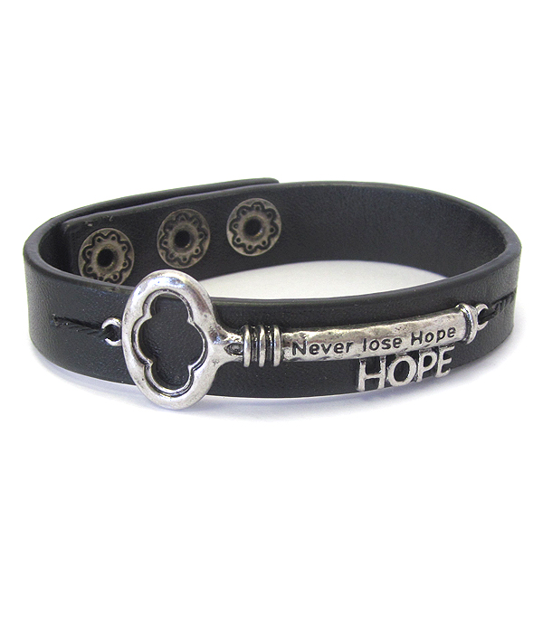 Religious inspiration key leather bracelet - hope