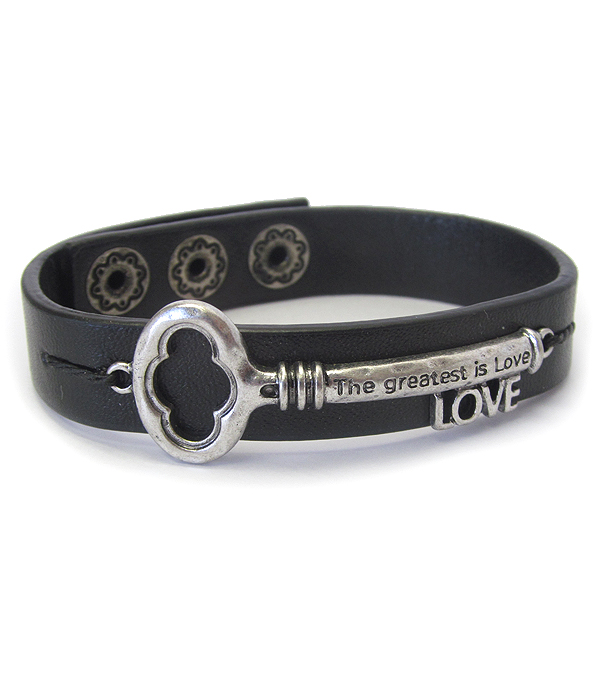 Religious inspiration key leather bracelet - love
