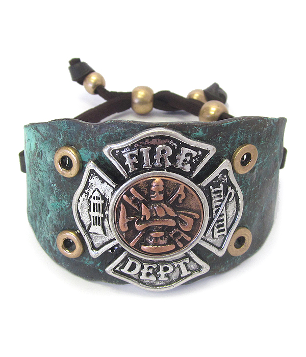 TEXTURED CHUNKY METAL AND SUEDE PULL TIE BRACELET - FIRE DEPARTMENT