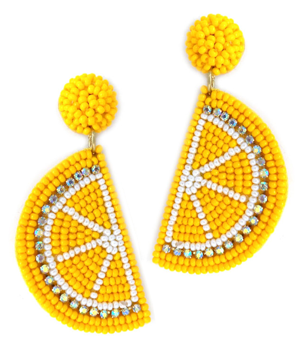Handmade seedbead earring - lemon
