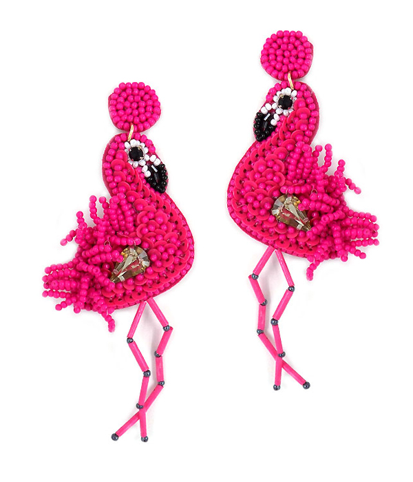 HANDMADE SEEDBEAD EARRING - FLAMINGO