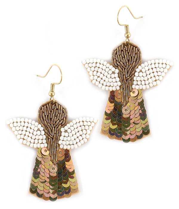 HANDMADE SEEDBEAD AND SEQUIN EARRING - ANGEL