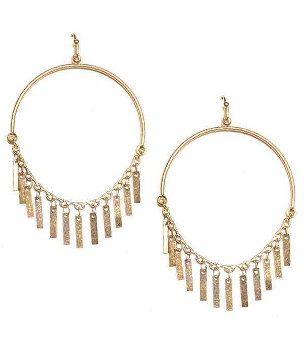 METAL BAR DANGLE DROP HOOP EARRING