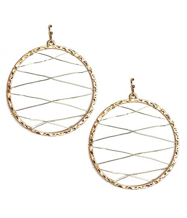 Wire cross hoop earring