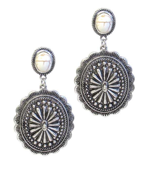 Navajo style metal textured oval drop earring -western