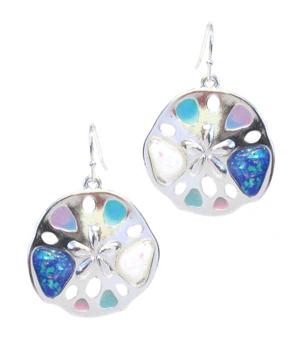 Sealife theme mix opal earring - sand dollar seaglass sea glass