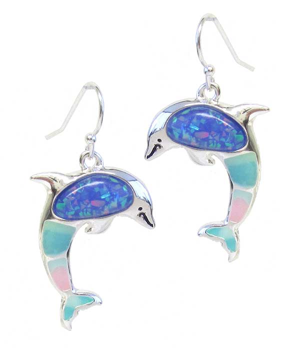 SEALIFE THEME MIX OPAL EARRING - DOLPHIN