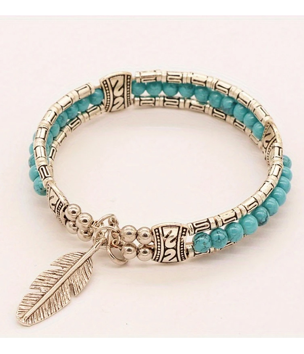 Boho feather charm vintage ethnic style bracelet