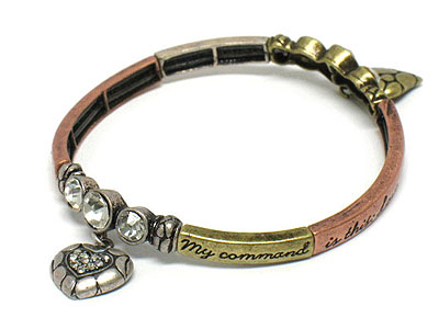 Bible phrase inscribed crystal bubble and heart charm stretch bracelet