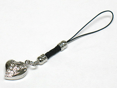 Crystal deco heart cellphone strap charm