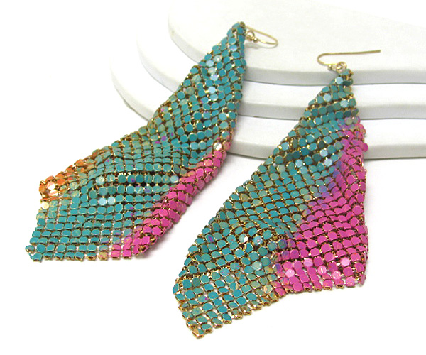 Extra large colored metal mesh earring
