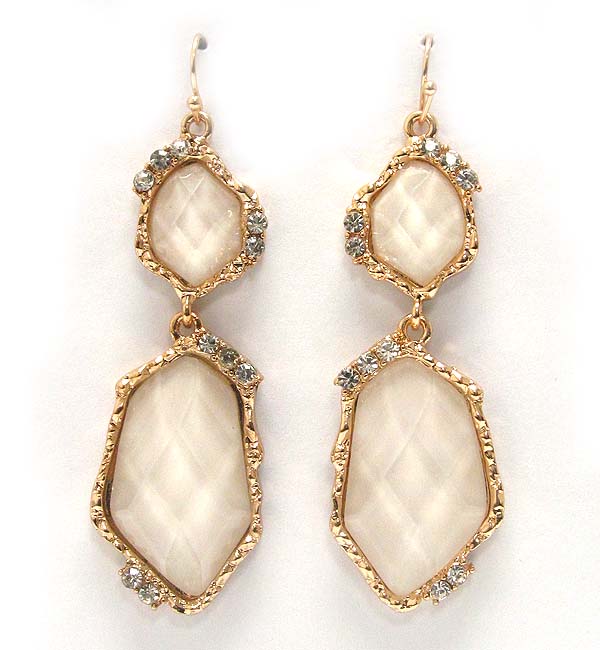 Crystal metal textered with two glass stone drop earring