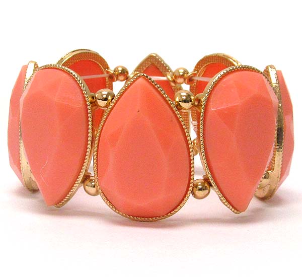 Multi acrylic tear drop stone pattern with small metal balls stretch  bracelet