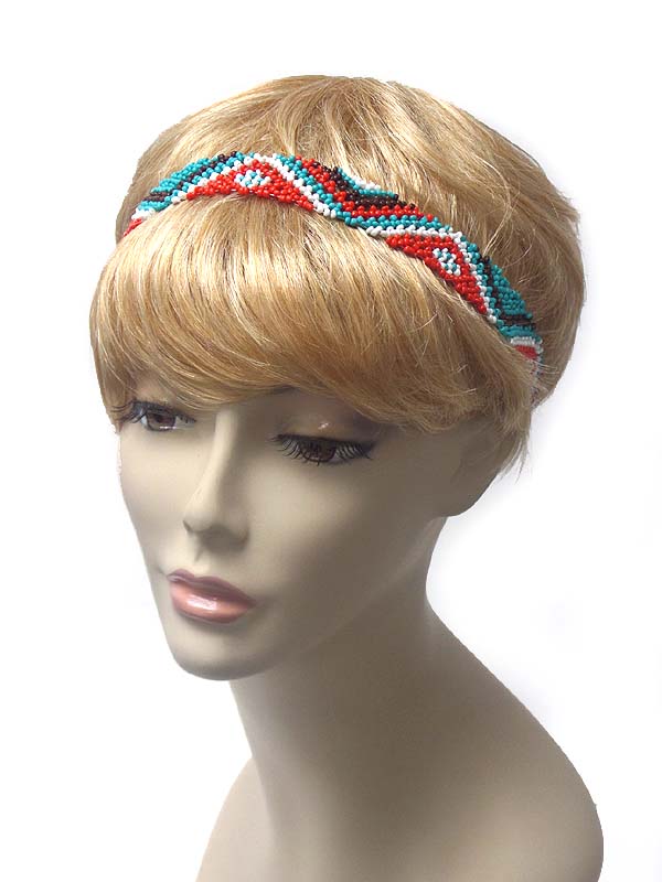 Seed bead folkloric pattern stretch headband