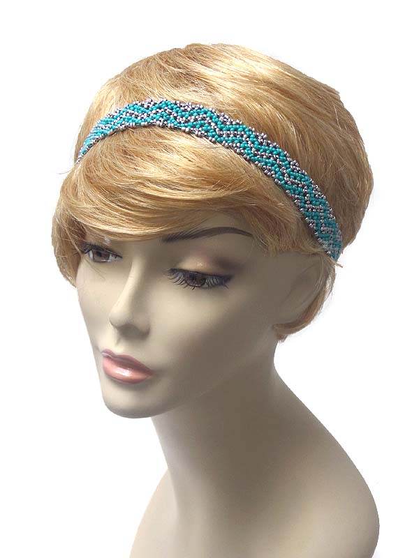 Seed bead folkloric pattern stretch headband 