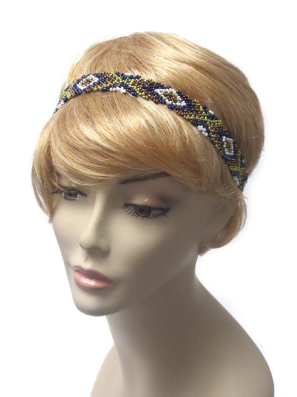 Seed bead folkloric pattern stretch headband 