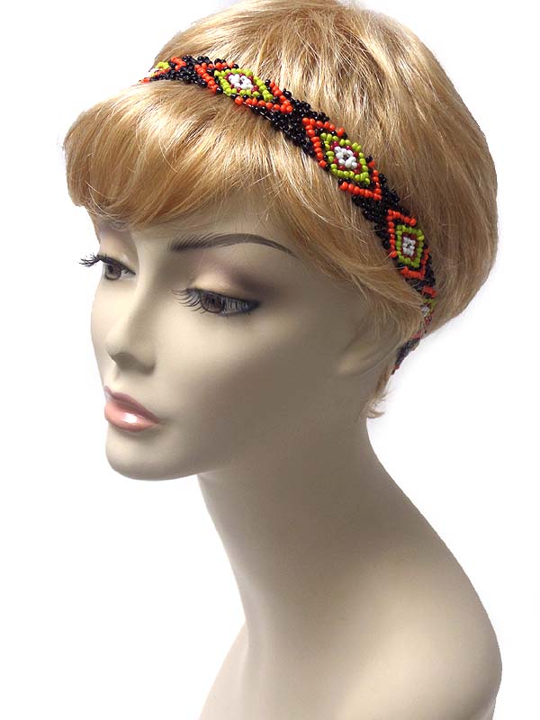 Multi bead diamond pattern stretch headband