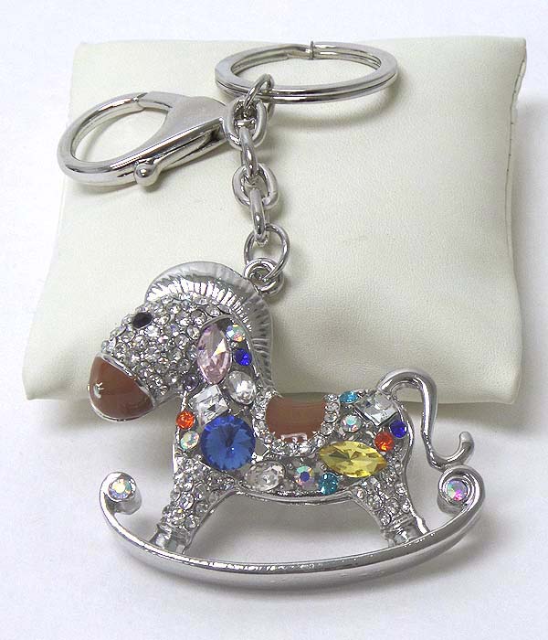 Crystal rocking horse key chain