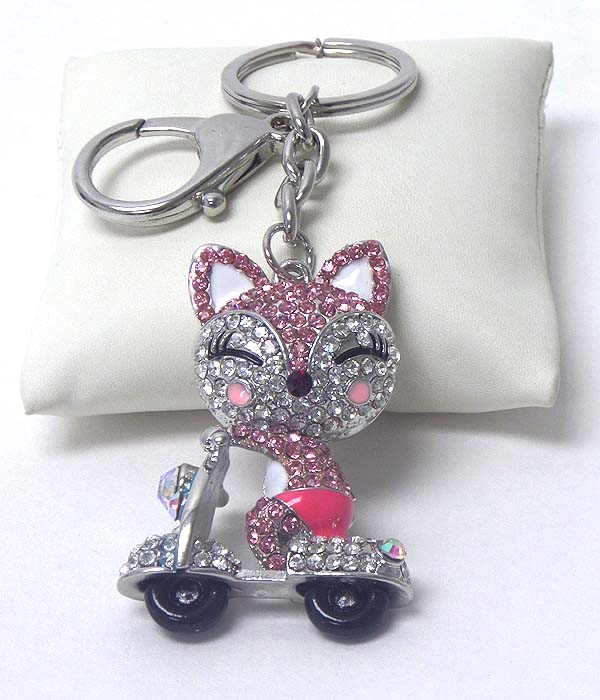Crystal cat and scooter key chain