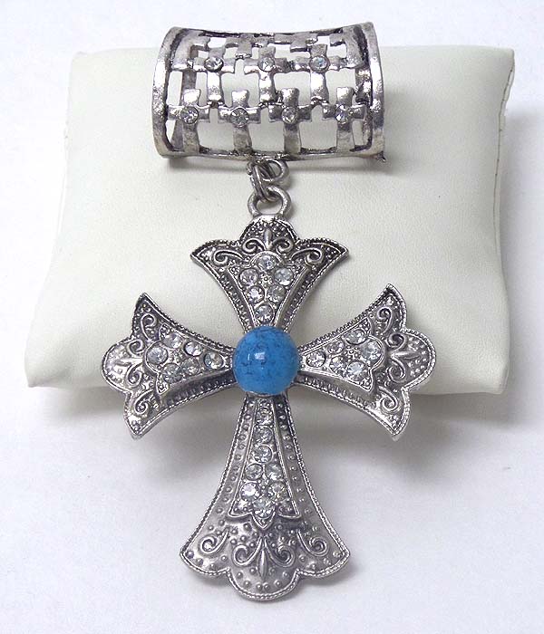 Crystal cross scarf holder charm