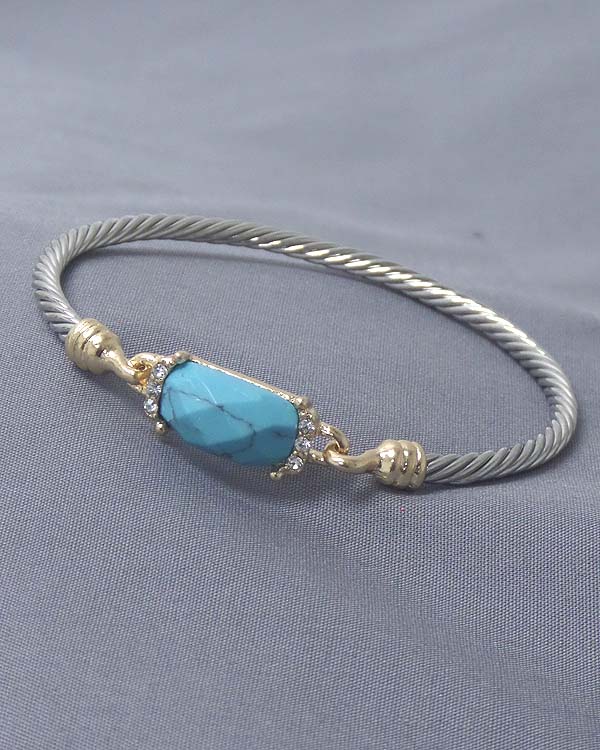 Crystal and facet turquoise and metal rope bangle bracelet