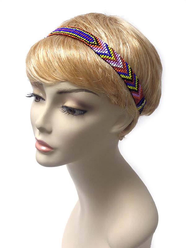 Chevron pattern seed bead stretch headband