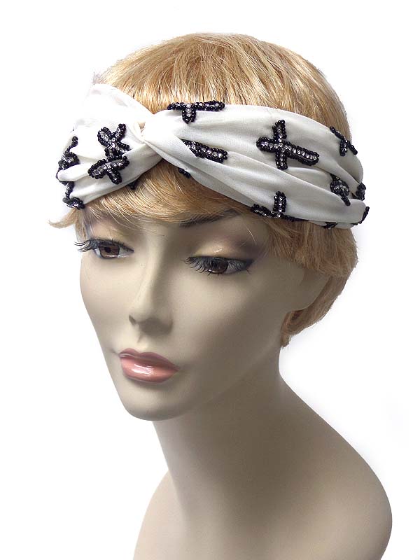 Multi beads cross twisted stretch headband