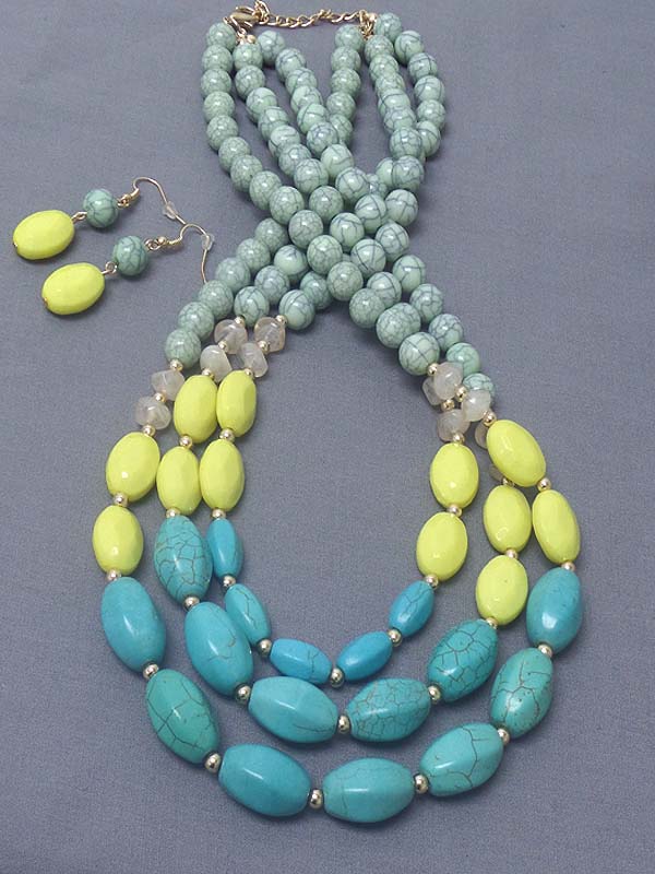 3 layered turquoise necklace earring set