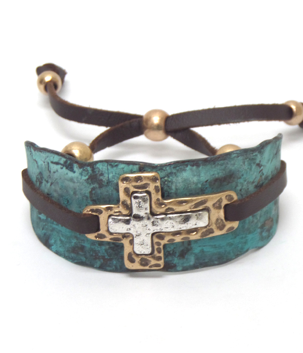 Metal textured cross bracelet