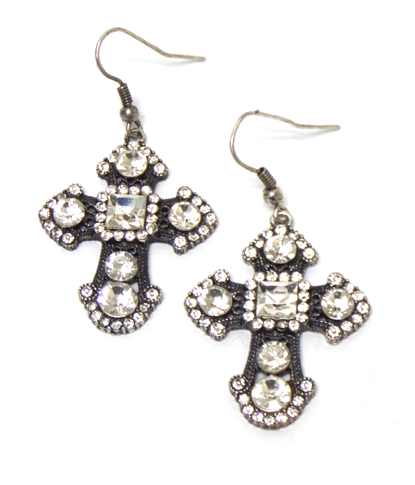 Fish hook cross with crystal earrings