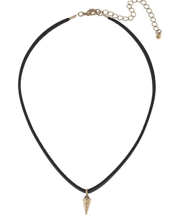 Spike and leather cord choker necklace