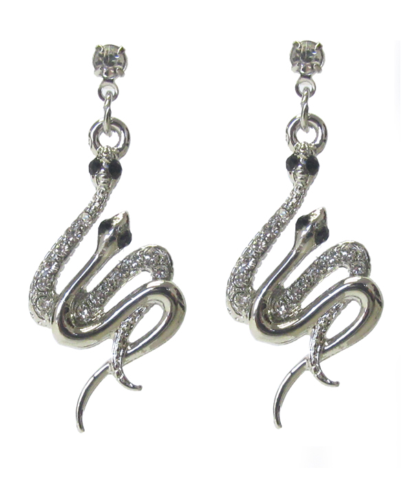 MADE IN KOREA WHITEGOLD PLATING CRYSTAL DOUBLE SNAKE EARRING