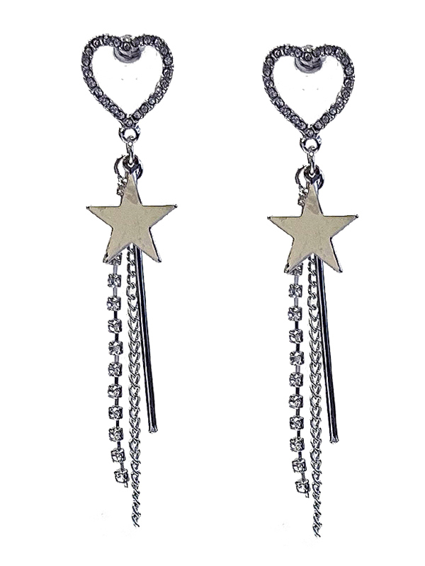 HEART STAR AND RHINESTONE DROP EARRING