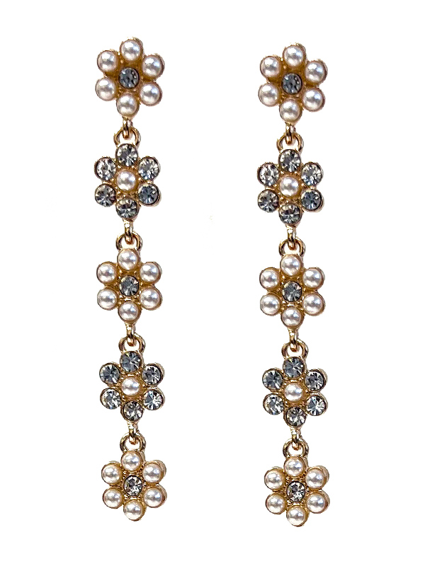 Multi crystal and pearl flower drop earring