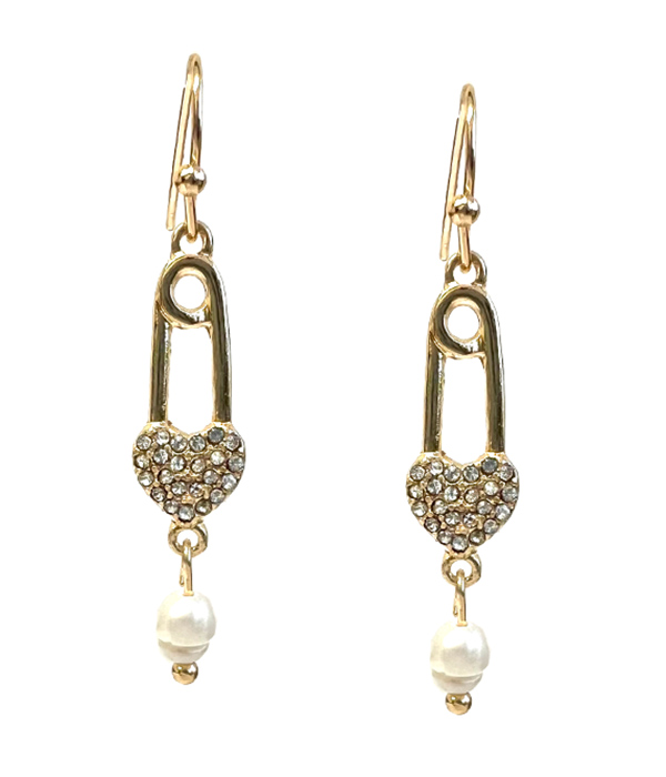 CRYSTAL HEART AND PEARL DROP PIN EARRING