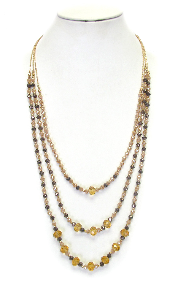 Multi layer facet stone bead long necklace